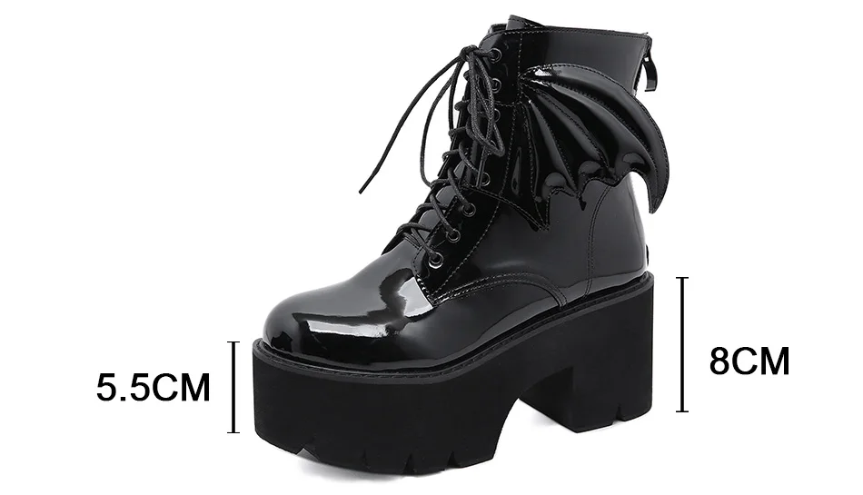 Gdgydh New Fashion Angel Wing Ankle Boots High Heels Patent Leather Womens Platform Boots Punk Gothic Sexy Model Shoes Prefect