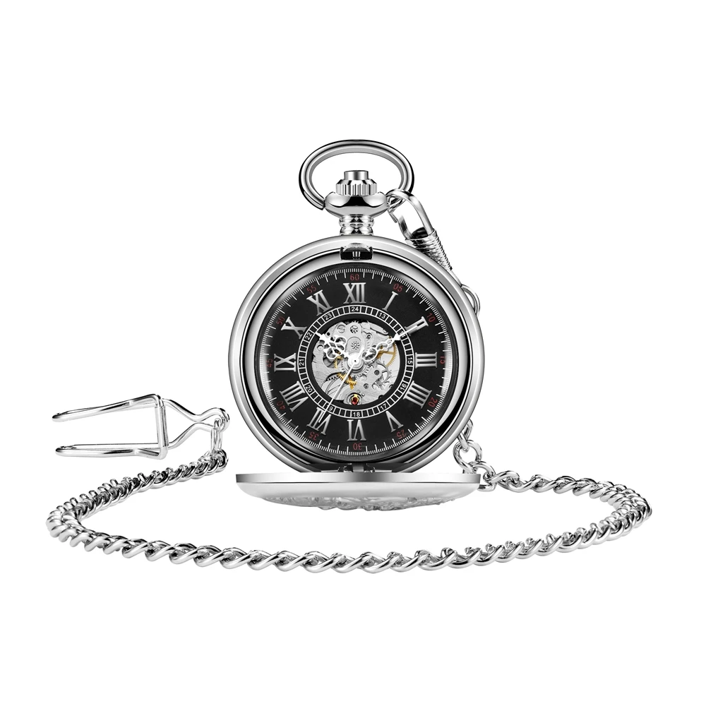 Antique Hollow Skeleton Smooth Mechanical Pocket Watch Pendant Necklace  Hand-winding Men Women Clock Birthday Gif Chain reloj