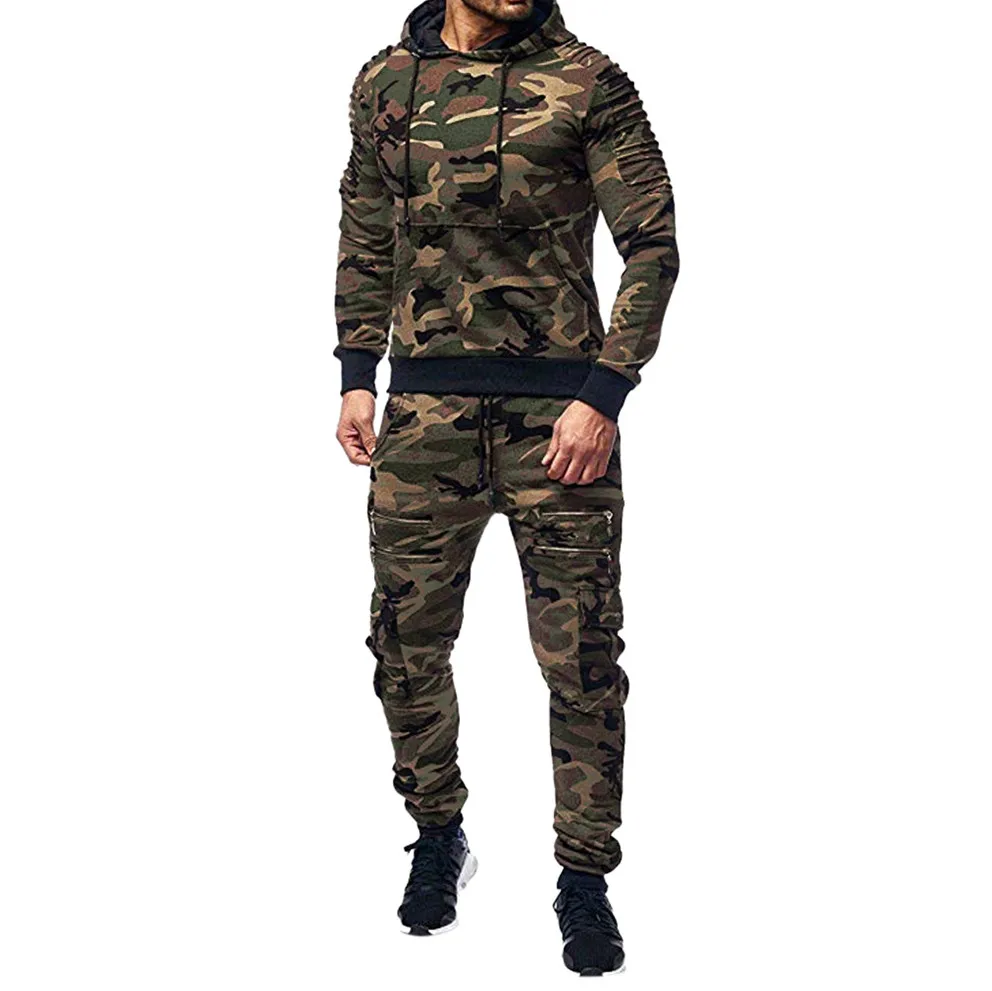 

Male Camouflage Print Hoodies Bigsweety 2 Pieces Sets Tracksuit Men New Brand Autumn Winter Hooded Sweatshirt +Drawstring Pants