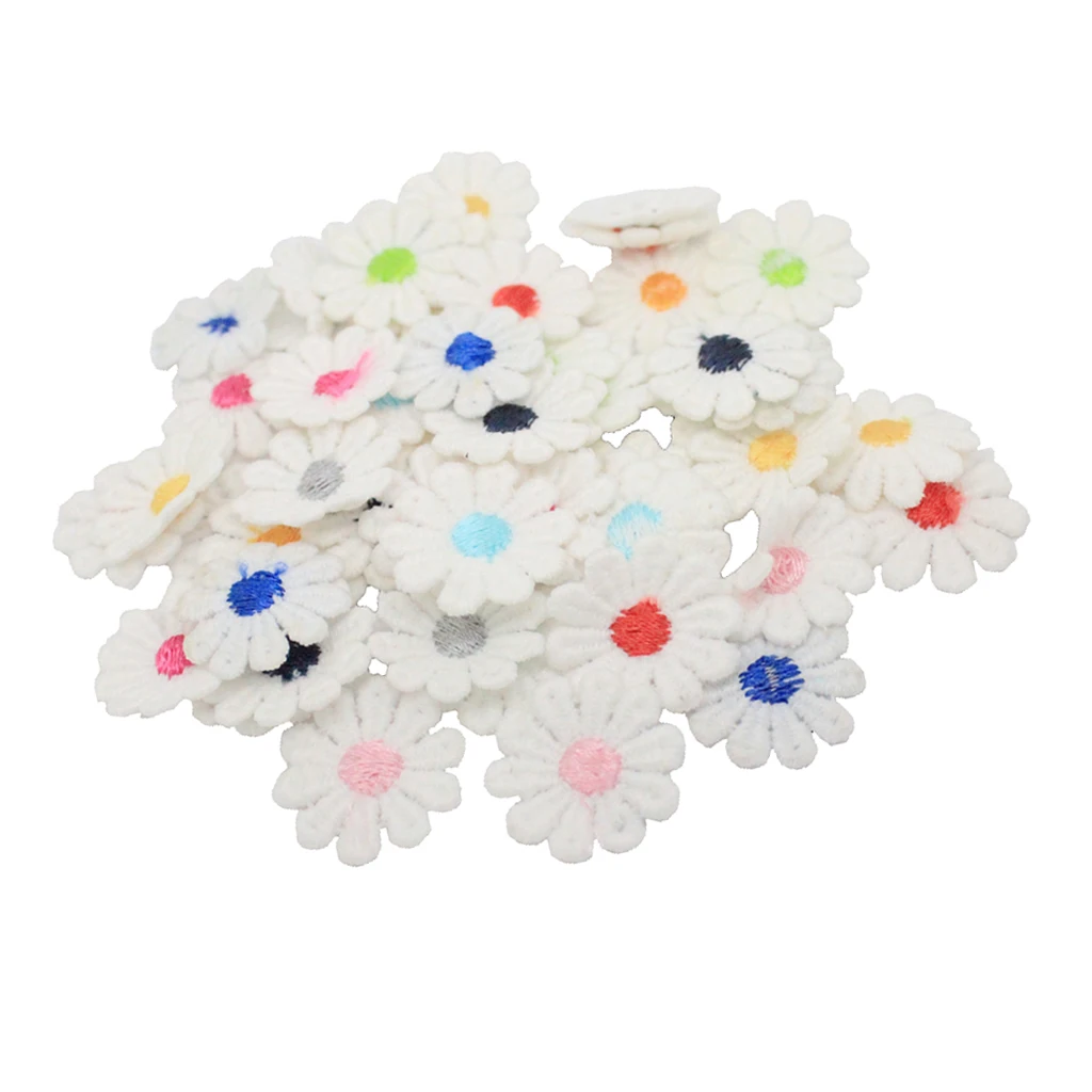 50Pcs Daisy Flower Iron / Sew on Embroidered Patch Applique Motif for Sewing