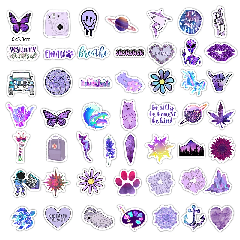 50 шт. Мультяшные фиолетовые INS стильные Vsco наклейки для девочек s для ноутбука мото скейтборд багаж холодильник ноутбук игрушечный Ноутбук наклейка F5