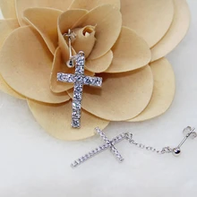 Silvology 925 стерлингового серебра Полный циркон сережки-крестики Асимметричные минималистичные Роскошные серьги гвоздики для женщин праздничные украшения