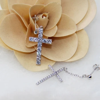 

Silvology 925 Sterling Silver Full Zircon Cross Earrings Asymmetry Minimalist Luxurious Stud Earrings for Women Festival Jewelry