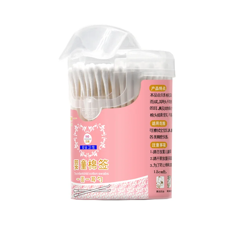 Clean Hygienic 180 Cylindrical Thin Stick Double-Ended Baby Paper Reel's Bamboo Cotton Swabs Buds