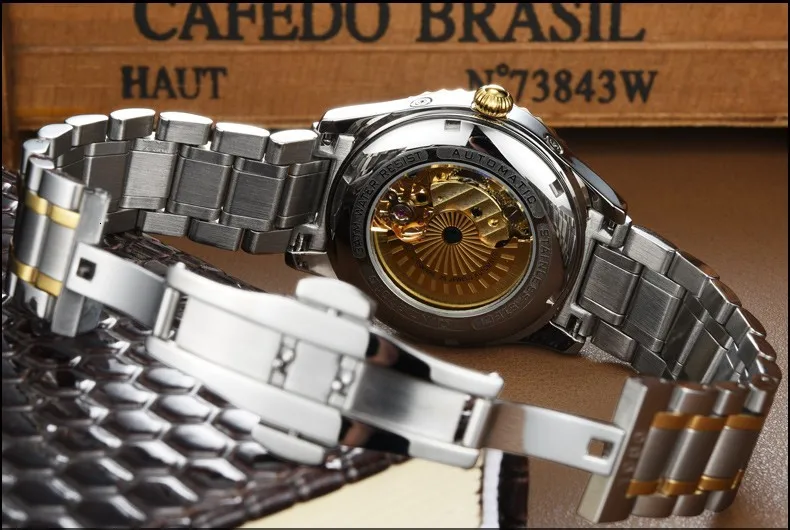 Карнавальные модные полностью автоматические механические часы с вырезом, мужские водонепроницаемые светящиеся золотые мужские часы 8731