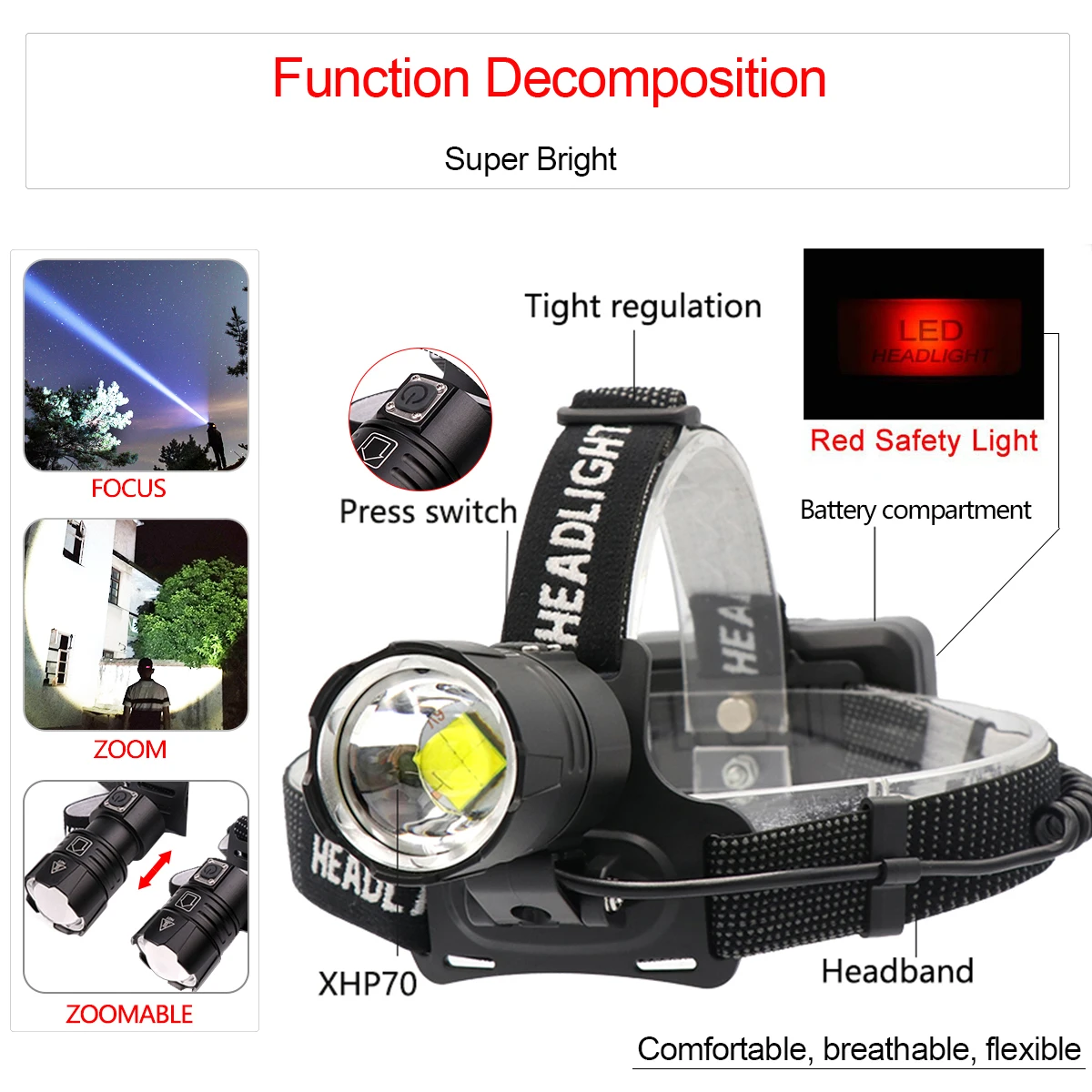 Najtaniej 8000 lm reflektor potężny XHP70.2 LED reflektor Zoom Head Light wodoodporna lampa czołowa żółte białe oświetlenie 18650 bateria