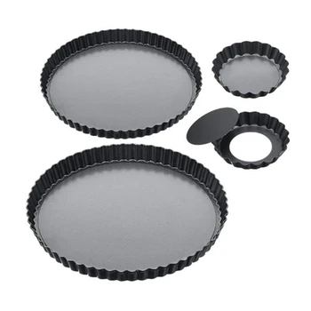 

4 Pieces 4 Inch,8 Inch,9 Inch Mini Round Tart Pans Removable Bottom Pan Non-Stick Pie Art Baking Dish Pan for Cooking