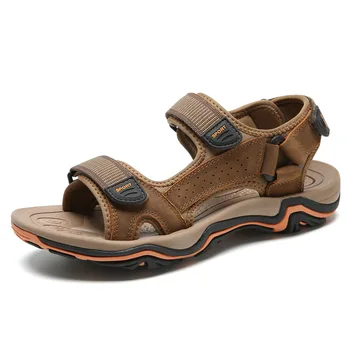 

New men's sandals top layer leather beach shoes non-slip casual leather sandals