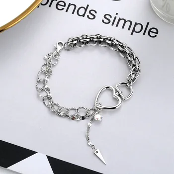

Heart Bracelets 925 Sterling Europe and America Cool Metal Chunky lian tiao wang Red Cool Disco Dancing Hand Ring liu su lian