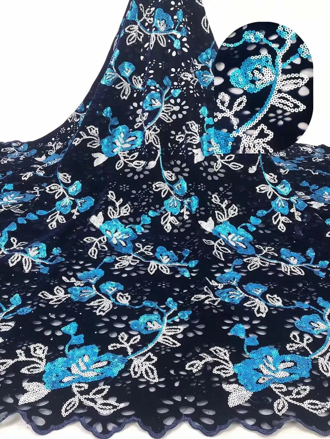 

African lace fabric 5yds/pce laser cut velvet sequins fabrics women gorgeous luxury party event asoebi wedding dress 2019 new
