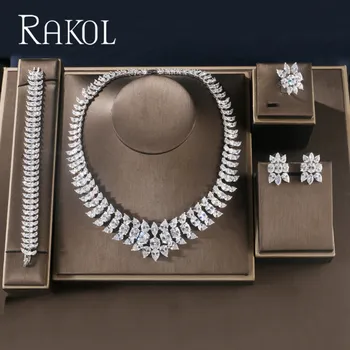 

RAKOL Top Quality Luxurious Leaves Cubic Zirconia White Color Flower Jewelry Set For Women Bridal Wedding Jewelry RS62203