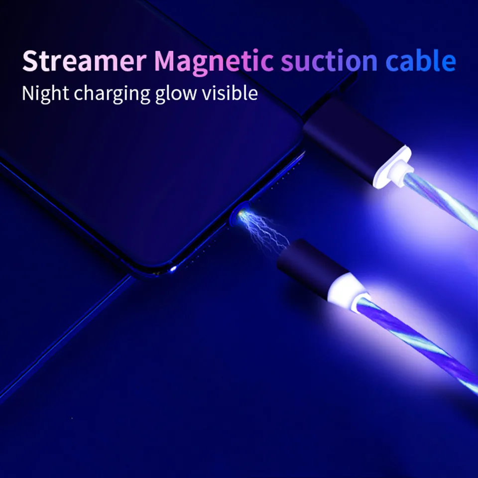 Стиль Знаменитостей Магнитный присоска стример кабель для передачи данных Сияющий телефон зарядное устройство для Apple Android TYPEC кабель для передачи данных