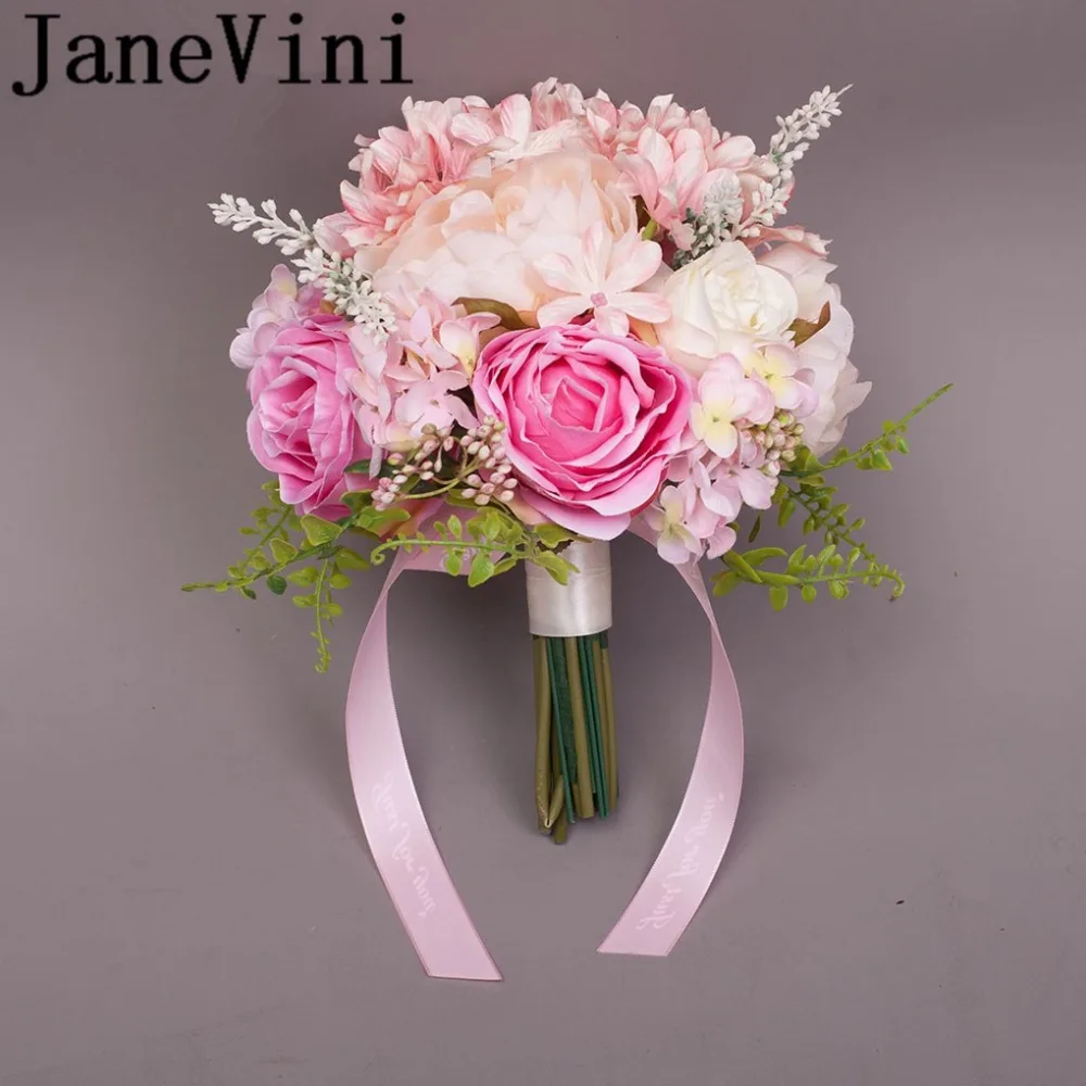JaneVini искусственные цветы для невесты букеты Розовые Цветы Роза пион Свадебный Цветочный шар Свадебный букет невесты Рамо boda