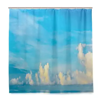 

Unique Shower Curtain Crystal Clear Sea and Cloudy Sky Over It in Sunny Day Romantic Seascape Eco-Friendly with 12 Hooks in