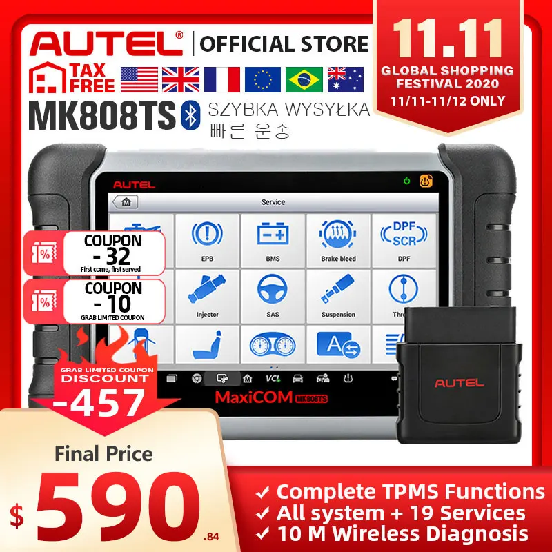 ￡537.02 Autel Maxicom Mk808ts Obd2 Bluetooth Scanner Car Diagnostic Tool Obd