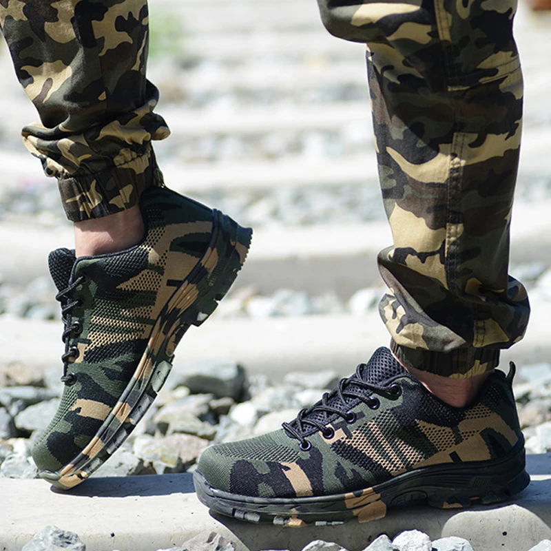 

Men Safety Work Boots Male Steel Toe Outdoor Shoes Camouflage Mens Winter Indestructible Shoes Men Safety Bota Masculina