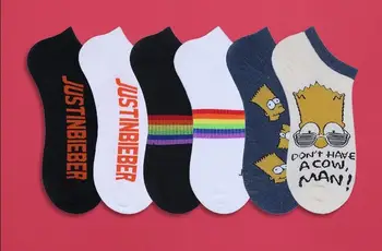 

3 Pairs Lot Summer low-top breathable cartoon socks popular printing logo socks men's and women's cotton socks