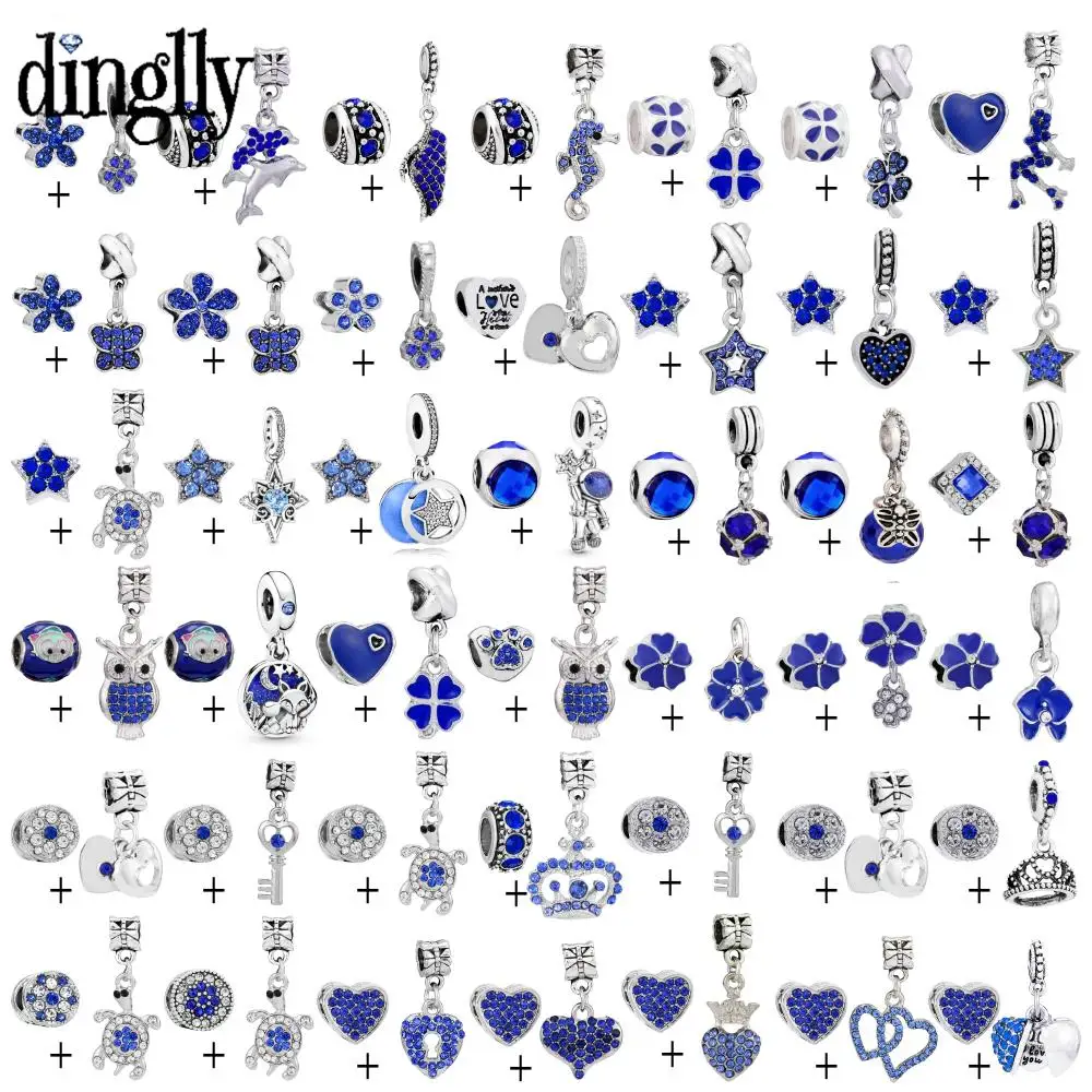 Dinglly 2 шт./лот Синие стразы Звезда бусины сердце подвеска брендовый браслет и
