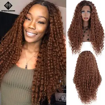 

Spring sunshine Synthetic Long Water Curly Lace Front Wigs For Women Heat Resistant Fiber Natural Hair Wig
