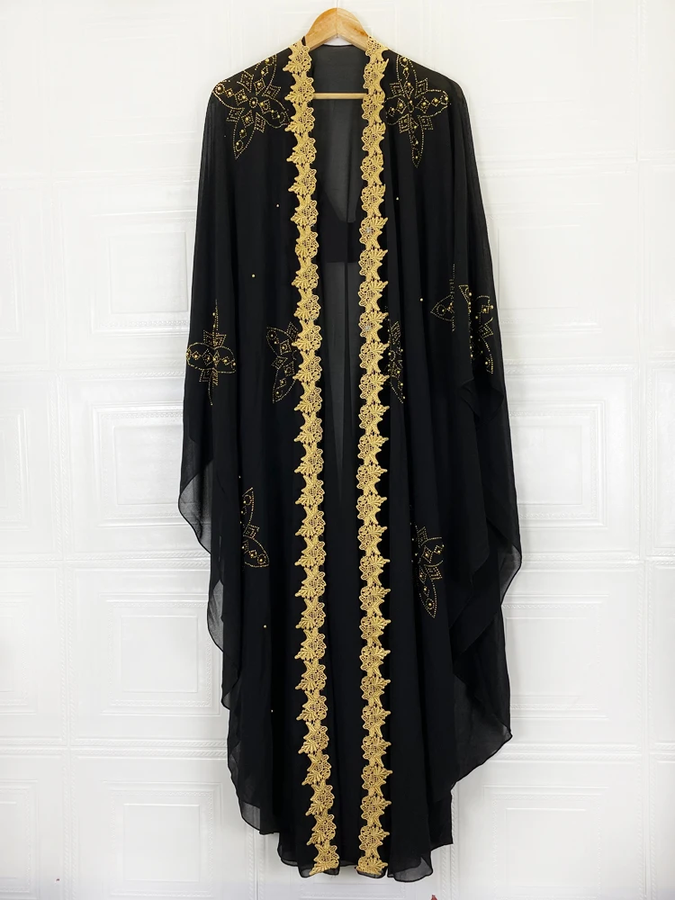 Muslim Open Black Abayas For Women Dubai 2021 Turkey Islam Diamonds Hijab Dresses Large Size Afican Evening Party Long Robe