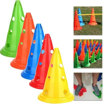 

5 Pcs/set Outdoor football training cone 30cm with Hole Round Bottom Mark Barrel Obstacle Equipment Hurdle Training Cone