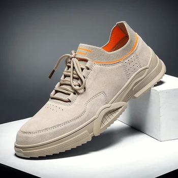 

Genuine Leather Sneakers Mens Casual Shoes Breathable fahsion Outdoor Sneakers Male Lightweight Lace-up Flats Shallow Fit Shoes
