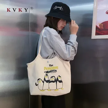 

Large Capacity Cartoon Printing Canvas Tote Bag for Women 2020 Large Student Cotton Cloth Shopping Bag Eco Reusable Shoulder Bag