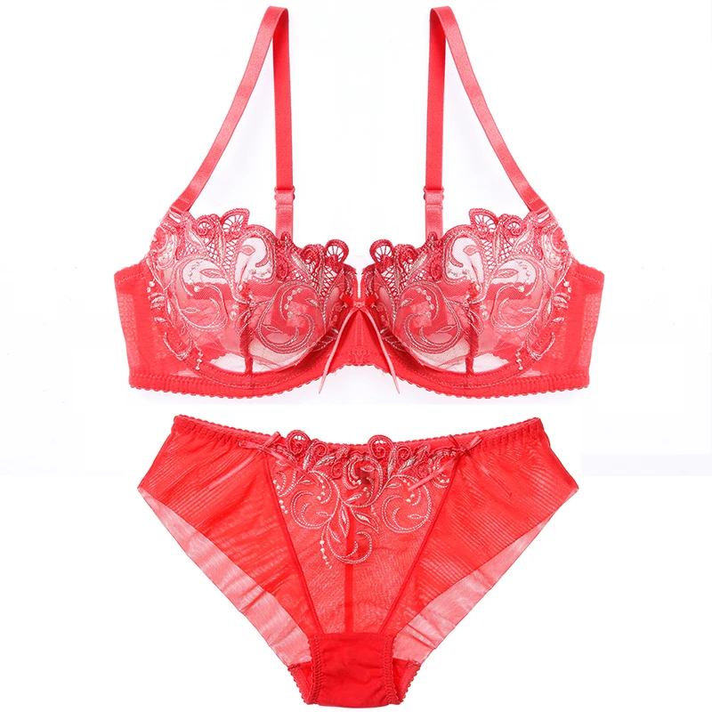RED Set Lilymoda женское сексуальное горячее эротичное Прозрачное нижнее белье ультратонкий бюстгальтер комплект с кружевом вышивка бесшовные трусики нижнее белье бюстгальтер - Цвет: RED Set