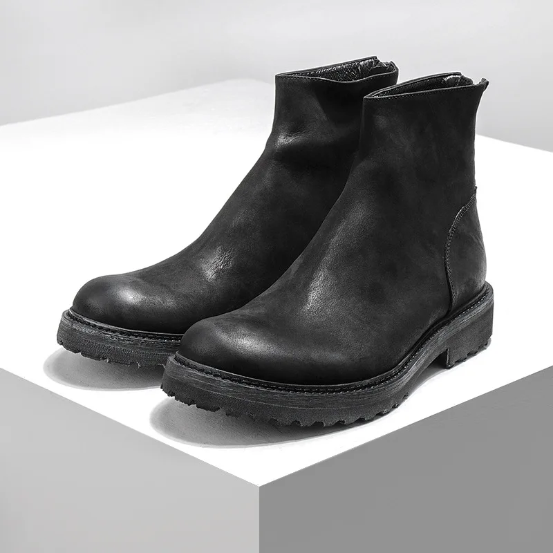 

Autumn And Winter Europe And America Retro Punk Style Men's Dull Polish Cowhide after Zipper Martin Boots Men Genuine Leather Bo