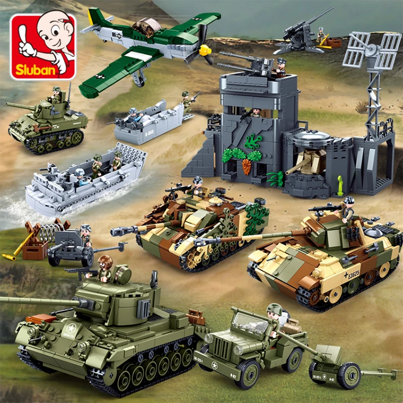 Sluban WW2 Normandy Landings Army Weapons Model Sets Building Blocks  Military Armed Tank Vehicles Plane DIY Assembly Bricks Toys