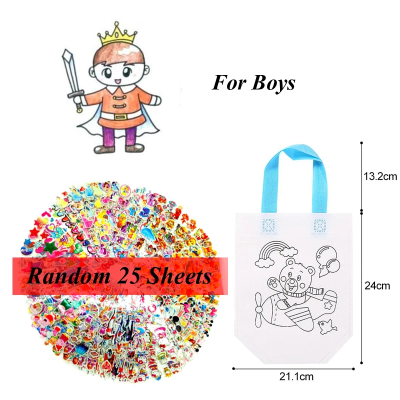 25/10/5 Sheets 3D Puffy Bubble Stickers Cartoon Princess cat Waterpoof DIY Baby Toys for Children Kids Boy Girl GYH - Цвет: 25 boy 1 TS Bag