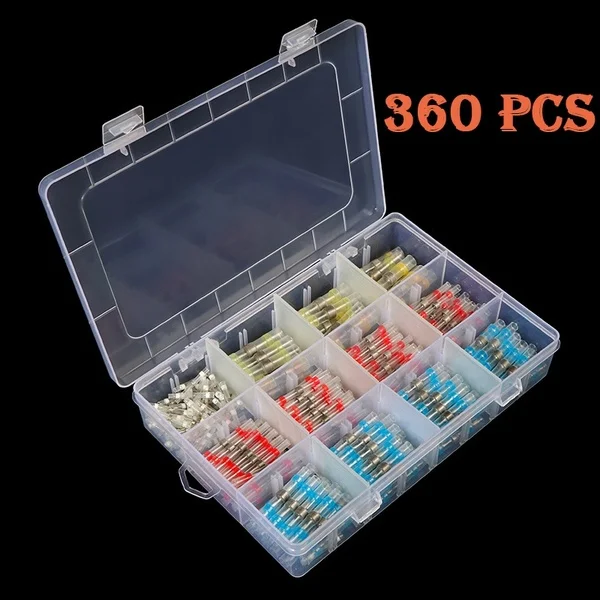 Pçs à Prova Kit com Caixa Dwaterproof Água Calor Shrink Solda Mangas Quatro Tamanhos Fio Conector Conectores Elétricos Terminador 360 1 shrink solda mangas quatro tamanhos kit com