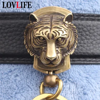 

Vintage Brass Tiger Head Belt Keychains Copper Zodiac Animal Handmade Men Women Car Key Holder Jewelry Fashion Keyrings Pendants