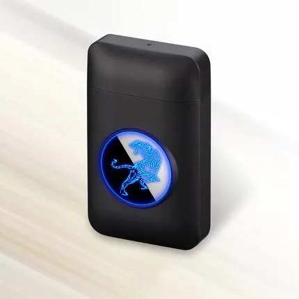 Металлический чехол для сигарет коробка с электрическая зажигалка с подключением к USB светодиодный логотип дизайн держатель для табака ветрозащитная электронная плазменная дуговая Зажигалка подарки - Цвет: With LED light8