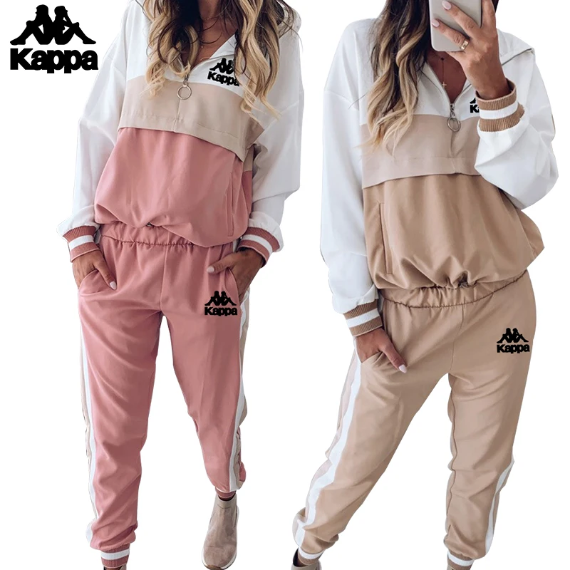 

2020 Fashionable Ladies Stitching Color Zipper Sweater Two-Piece Suit Spring And Autumn Ladies Clothing Hooded Sweater And Casua