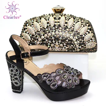 

Fashionable Italian Shoes and Bag Set African Sets Black Color African Shoes with Matching Bags for Royal Wedding Party