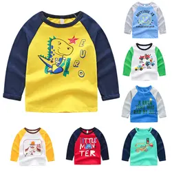 Детские футболки с буквенным принтом для маленьких мальчиков и девочек; комбинированные футболки с длинными рукавами; топы из двух