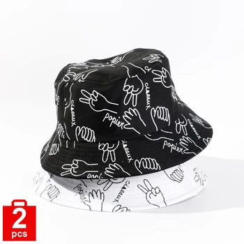 

women caps Couple Literary Hats spring and summer Korean ladies fisherman cap Cotton graffiti hip hop men bucket hat 2020 New