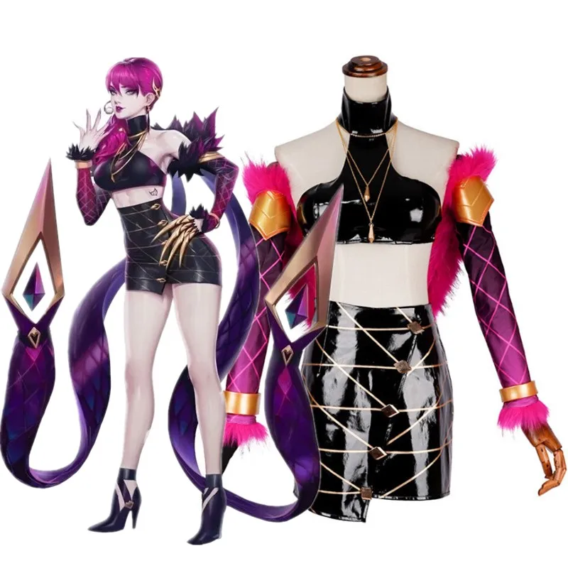 Горячая игра KDA Evelynn косплей костюм наряд поп звезда шейный платок перчатки Топ юбка комплект