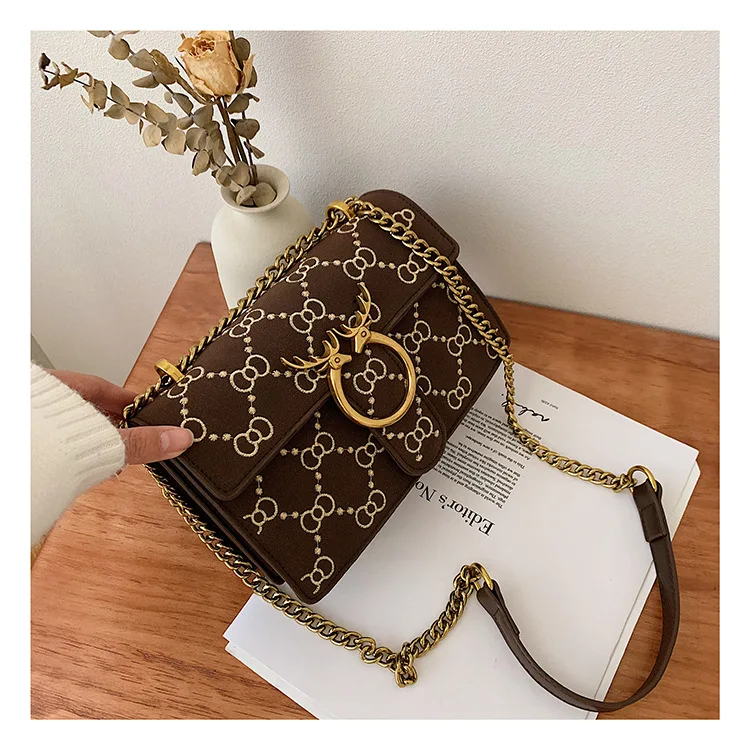 2019 New Design Deer Suede Leather Handbag Small flap Crossbody Bags for Women Quilted Embroidery Chain Shoulder Purse Black Red (10)
