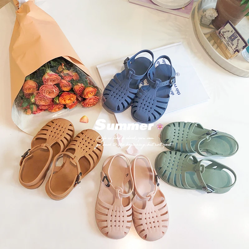 Baby gladiator sandals casual breathable hollow out roman shoes pvc summer kids shoes beach children