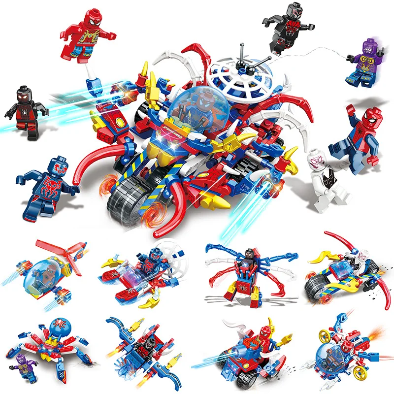 

Super Hero Assembled Educational Action Figure Spider Man Chariot Model Kit Superman Building Blocks Brick Toy for Children X24