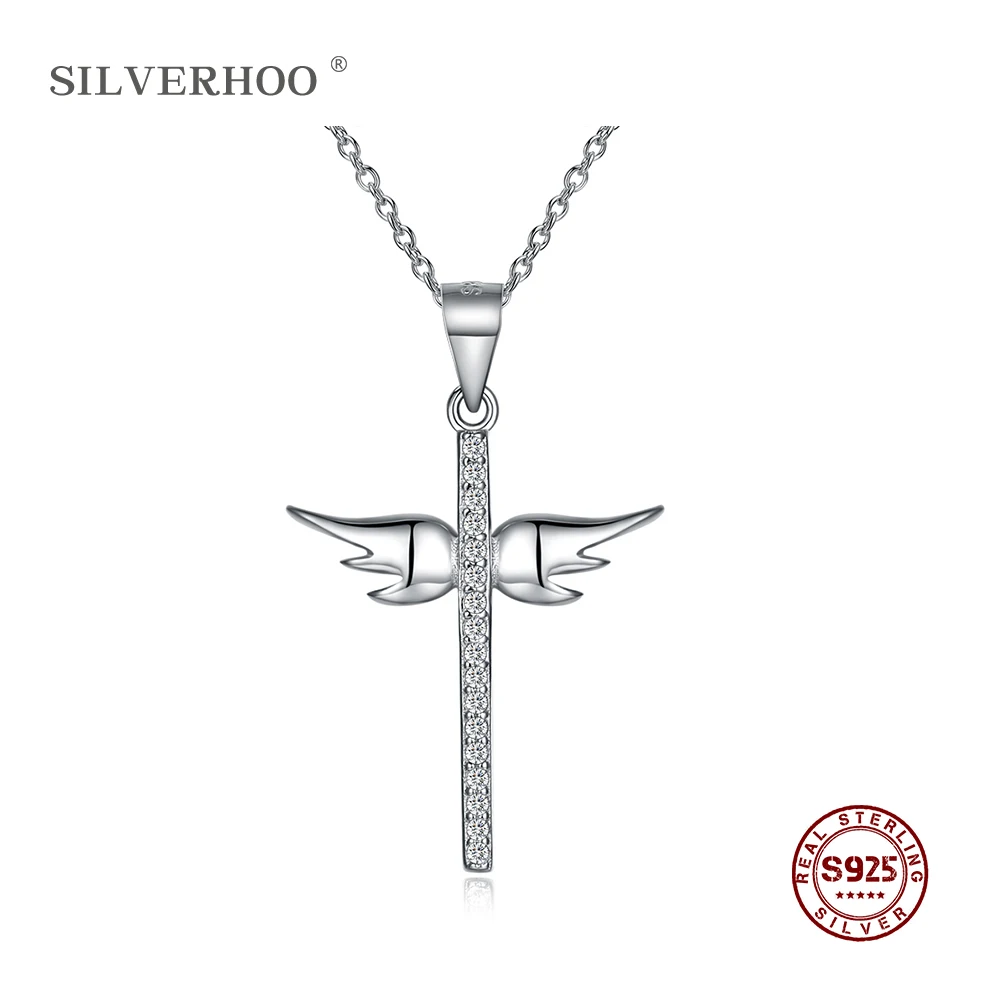 SILVERHOO, настоящее Серебро S925 пробы, подвеска в виде крыла ангела, романтическая Подвеска для женщин, подарок, простые ювелирные изделия