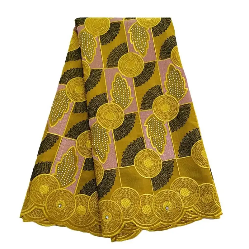 

Rhinestones Decoration Yellow Lace High Quality Cotton Swiss Voile Lace Fabric African Lace Fabric 5 Yards For Sale