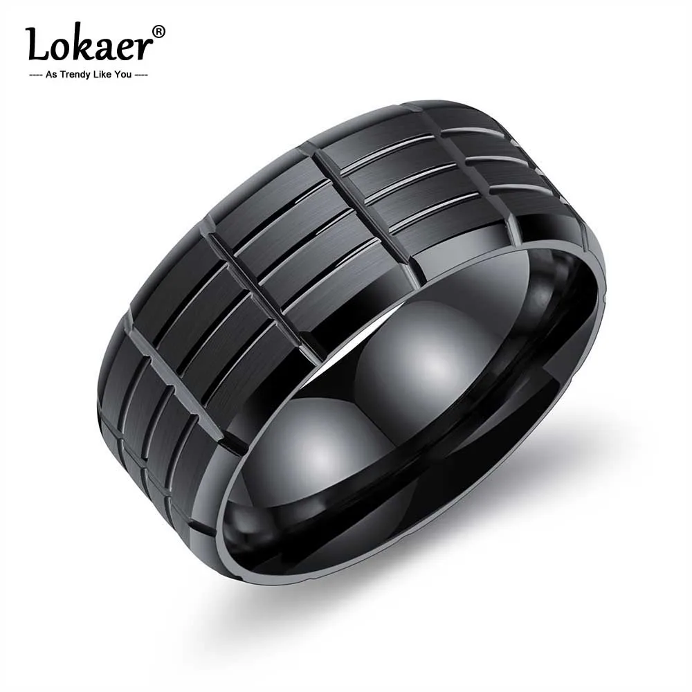 

Lokaer Brand Exclusive Titanium Steel Men Black Rock Punk Ring 8MM Wide Engagement Accessories For Male Rings Jewelry OGJ561