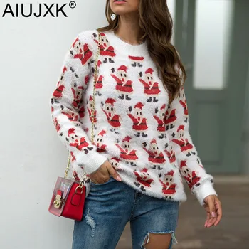 

AIUJXK 2019 Christmas Sweater Women Faux Mink Cashmere Pullover Winter Long Sleeve Santa Claus New Arrival Warm Jumper Clothing