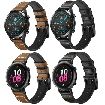 

For Huawei gt2 42mm 46mm strap Silicone+Leather bands Smart watch wristband straps belt quick release watchband metal buckle