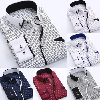 

Business Men Plus Size Buttons Turn Down Collar Long Sleeve Shirt Top Men Fashion Casual Long Sleeved Printed shirt Slims