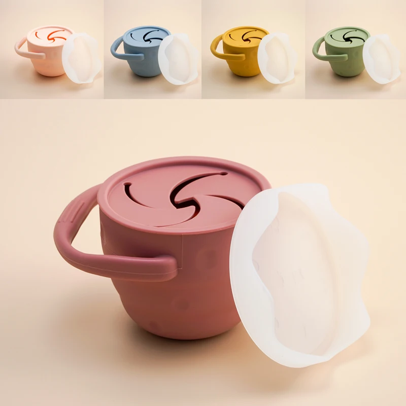 Foldable Silicone Snack Cup Storage Box Bottle Toddler Snack Catcher Collapsible Baby Cup No Spill Solid Food Soft Container Lid 4