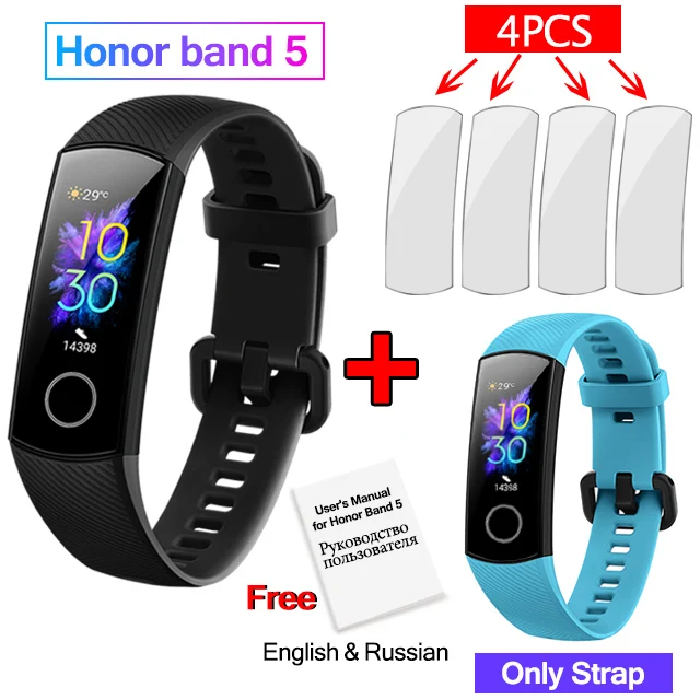 add Sky blue strap huawei Honor Band 5 Смарт-браслет полноцветный AMOLED фитнес-браслет стильные часы лица смарт-пульсометр трекер сна - Цвет: add Sky blue strap